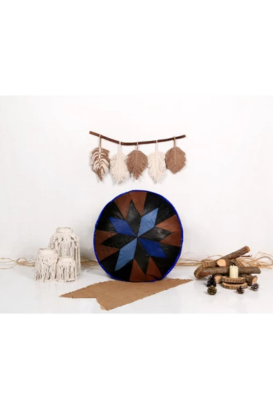 Açılışa Özel Dolgulu ! El Yapımı Hakiki Deri Orijinal Bohem Ottoman Puf Yer Minderi 60x30cm - Resim 5