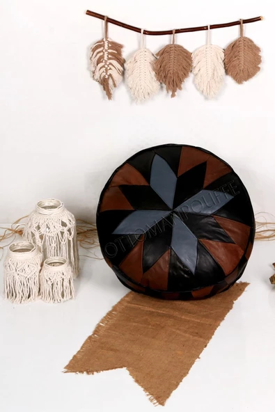 Şok Fiyat Açılışa Özel %50 Off! Art Deco El Yapımı Hakiki Deri Orijinal Bohem Ottoman Puf Minder60cm