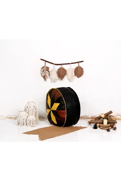 Şok Fiyat Açılışa Özel %50 Off! Art Deco El Yapımı Hakiki Deri Orijinal Bohem Ottoman Puf Minder60cm - Resim 2