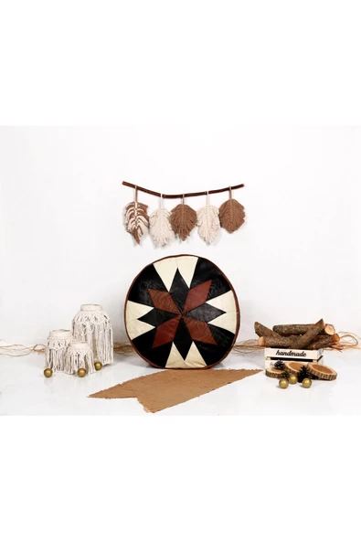 Şok Fiyat Açılışa Özel %50 Off! Art Deco El Yapımı Hakiki Deri Orijinal Bohem Ottoman Puf Minder60cm - 4