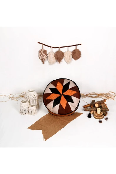 Açılışa Özel Dolgulu ! El Yapımı Hakiki Deri Orijinal Bohem Ottoman Puf Yer Minderi 60x30cm - Resim 4