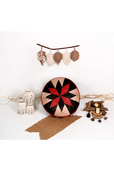 Şok Fiyat Açılışa Özel %50 Off! Art Deco El Yapımı Hakiki Deri Orijinal Bohem Ottoman Puf Minder60cm - Resim 4