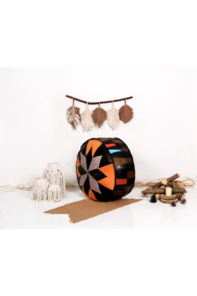 Şok Fiyat Açılışa Özel %50 Off! Art Deco El Yapımı Hakiki Deri Orijinal Bohem Ottoman Puf Minder60cm - 3