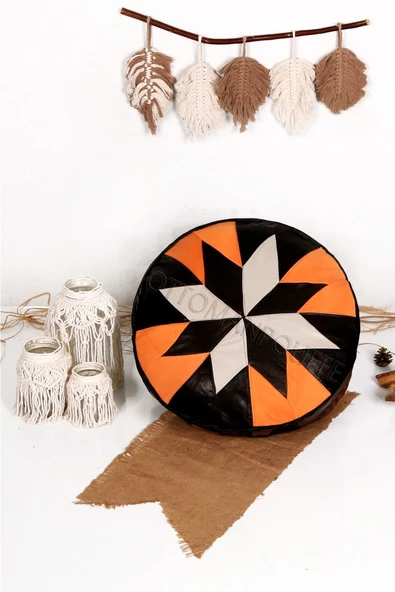 Şok Fiyat Açılışa Özel %50 Off! Art Deco El Yapımı Hakiki Deri Orijinal Bohem Ottoman Puf Minder60cm