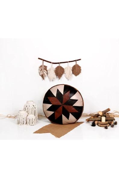 Şok Fiyat Açılışa Özel %50 Off! Art Deco El Yapımı Hakiki Deri Orijinal Bohem Ottoman Puf Minder60cm - 4