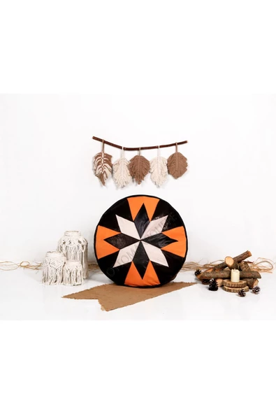 Açılışa Özel Dolgulu ! El Yapımı Hakiki Deri Orijinal Bohem Ottoman Puf Yer Minderi 60x30cm - 5