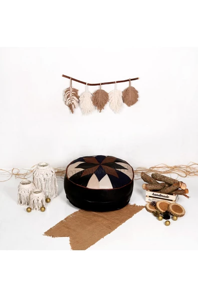 Şok Fiyat Açılışa Özel %50 Off! Art Deco El Yapımı Hakiki Deri Orijinal Bohem Ottoman Puf Minder60cm - 2