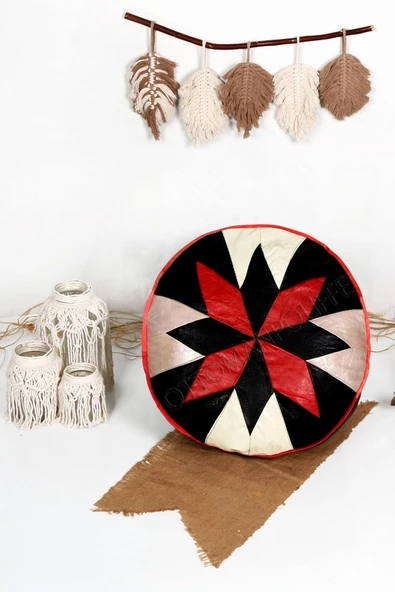 Şok Fiyat Açılışa Özel %50 Off! Art Deco El Yapımı Hakiki Deri Orijinal Bohem Ottoman Puf Minder60cm ürün görseli