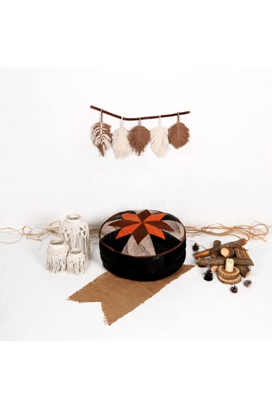 Şok Fiyat Açılışa Özel %50 Off! Art Deco El Yapımı Hakiki Deri Orijinal Bohem Ottoman Puf Minder60cm - Resim 3