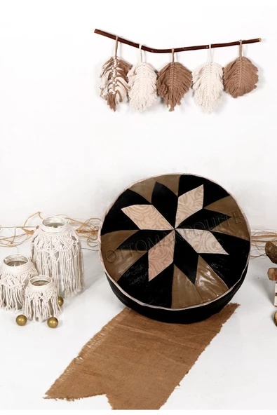 Şok Fiyat Açılışa Özel %50 Off! Art Deco El Yapımı Hakiki Deri Orijinal Bohem Ottoman Puf Minder60cm
