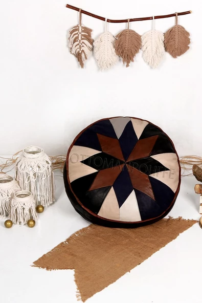 Şok Fiyat Açılışa Özel %50 Off! Art Deco El Yapımı Hakiki Deri Orijinal Bohem Ottoman Puf Minder60cm