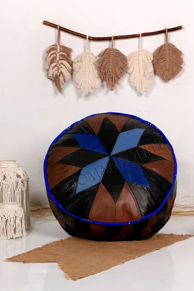 Açılışa Özel Dolgulu ! El Yapımı Hakiki Deri Orijinal Bohem Ottoman Puf Yer Minderi 60x30cm