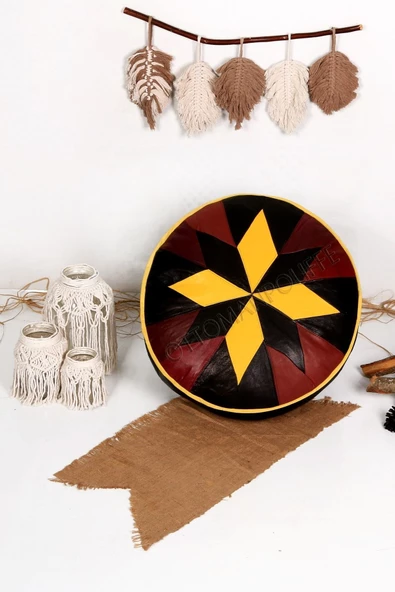 Şok Fiyat Açılışa Özel %50 Off! Art Deco El Yapımı Hakiki Deri Orijinal Bohem Ottoman Puf Minder60cm ürün görseli