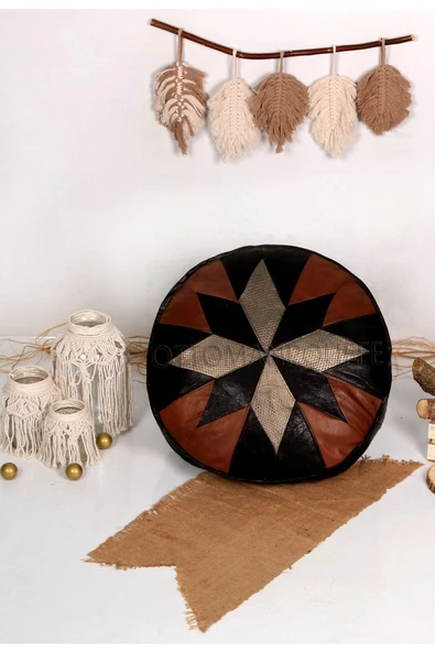 Şok Fiyat Açılışa Özel %50 Off! Art Deco El Yapımı Hakiki Deri Orijinal Bohem Ottoman Puf Minder60cm