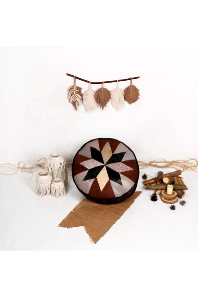 Şok Fiyat Açılışa Özel %50 Off! Art Deco El Yapımı Hakiki Deri Orijinal Bohem Ottoman Puf Minder60cm - Resim 4