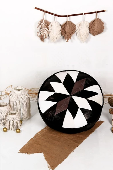 Şok Fiyat Açılışa Özel %50 Off! Art Deco El Yapımı Hakiki Deri Orijinal Bohem Ottoman Puf Minder60cm