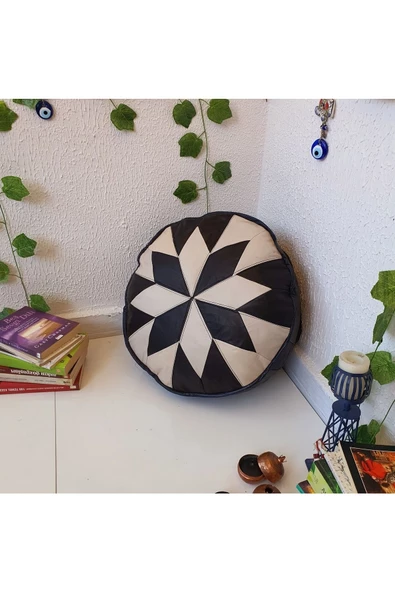 Şok Fiyat Açılışa Özel %50 Off! Art Deco El Yapımı Hakiki Deri Orijinal Bohem Ottoman Puf Minder60cm - Resim 6