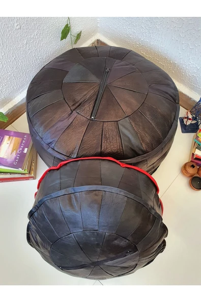 Şok Fiyat Açılışa Özel %50 Off! Art Deco El Yapımı Hakiki Deri Orijinal Bohem Ottoman Puf Minder60cm - 7