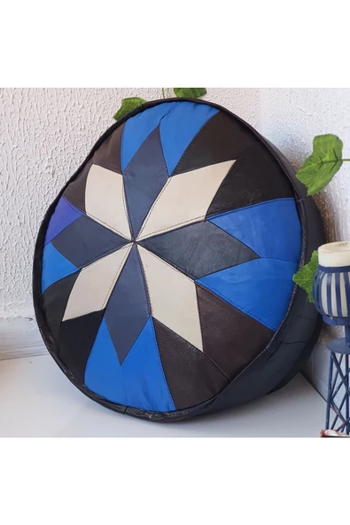 Şok Fiyat Açılışa Özel %50 Off! Art Deco El Yapımı Hakiki Deri Orijinal Bohem Ottoman Puf Minder60cm - Resim 7