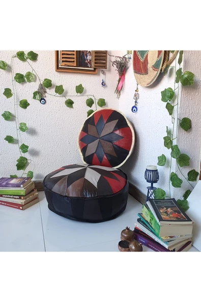 Şok Fiyat Açılışa Özel %50 Off! Art Deco El Yapımı Hakiki Deri Orijinal Bohem Ottoman Puf Minder60cm