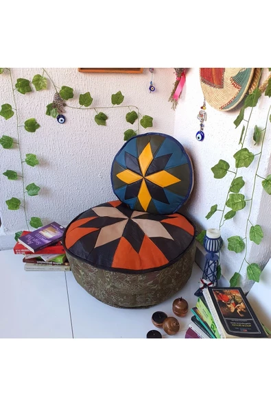 Şok Fiyat Açılışa Özel %50 Off! Art Deco El Yapımı Hakiki Deri Orijinal Bohem Ottoman Puf Minder60cm