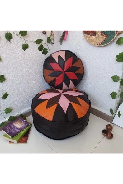 Şok Fiyat Açılışa Özel %50 Off! Art Deco El Yapımı Hakiki Deri Orijinal Bohem Ottoman Puf Minder60cm