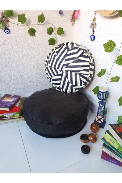 Şok Fiyat Açılışa Özel %50 Off! Art Deco El Yapımı Hakiki Deri Orijinal Bohem Ottoman Puf Minder60cm - Resim 2