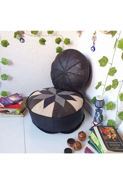 Şok Fiyat Açılışa Özel %50 Off! Art Deco El Yapımı Hakiki Deri Orijinal Bohem Ottoman Puf Minder60cm