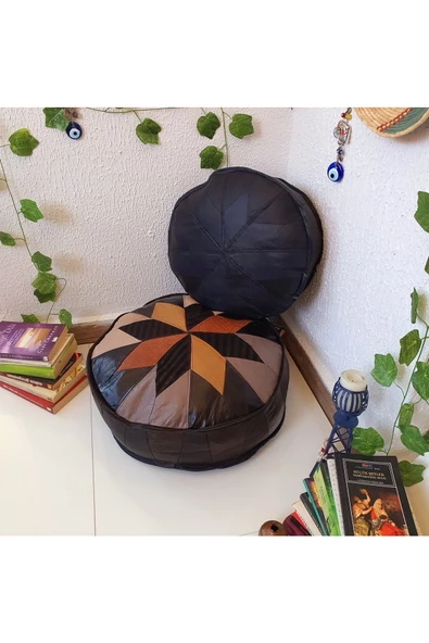 Şok Fiyat Açılışa Özel %50 Off! Art Deco El Yapımı Hakiki Deri Orijinal Bohem Ottoman Puf Minder60cm