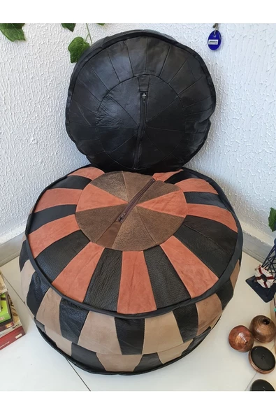 Şok Fiyat Açılışa Özel %50 Off! Art Deco El Yapımı Hakiki Deri Orijinal Bohem Ottoman Puf Minder60cm - Resim 8