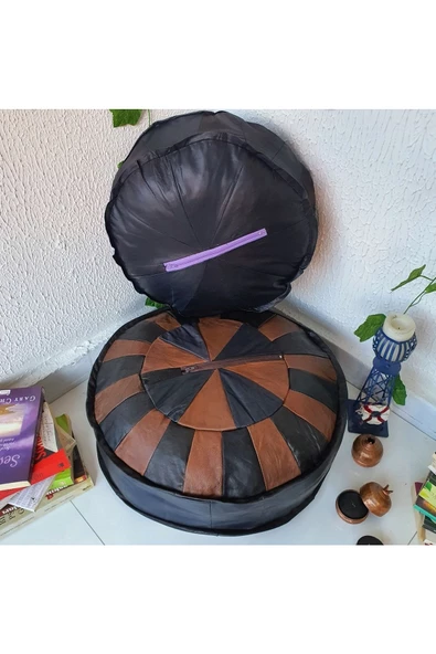 Şok Fiyat Açılışa Özel %50 Off! Art Deco El Yapımı Hakiki Deri Orijinal Bohem Ottoman Puf Minder60cm - 6