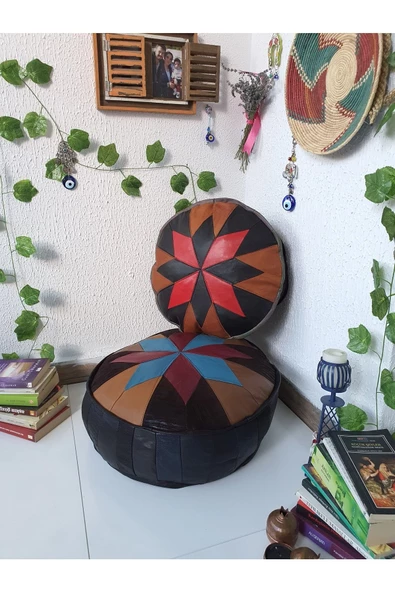 Şok Fiyat Açılışa Özel %50 Off! Art Deco El Yapımı Hakiki Deri Orijinal Bohem Ottoman Puf Minder60cm