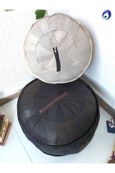 Şok Fiyat Açılışa Özel %50 Off! Art Deco El Yapımı Hakiki Deri Orijinal Bohem Ottoman Puf Minder60cm - 8