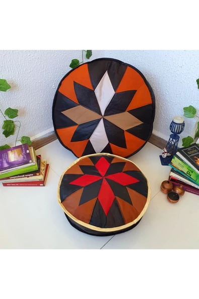 Şok Fiyat Açılışa Özel %50 Off! Art Deco El Yapımı Hakiki Deri Orijinal Bohem Ottoman Puf Minder60cm - Resim 8