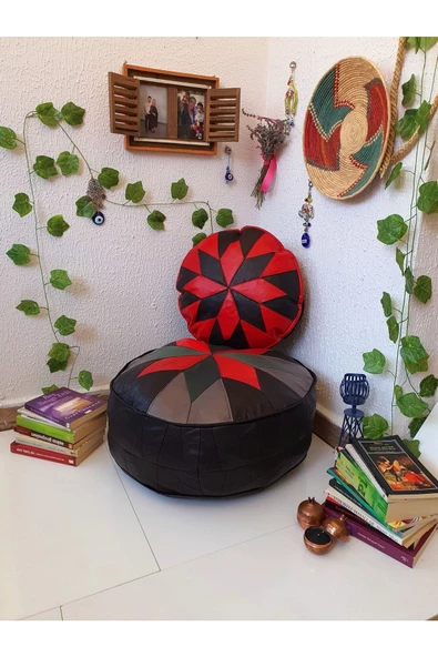 Şok Fiyat Açılışa Özel %50 Off! Art Deco El Yapımı Hakiki Deri Orijinal Bohem Ottoman Puf Minder60cm - 2
