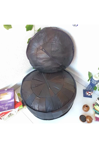 Şok Fiyat Açılışa Özel %50 Off! Art Deco El Yapımı Hakiki Deri Orijinal Bohem Ottoman Puf Minder60cm - Resim 7