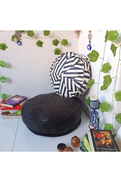 Şok Fiyat Açılışa Özel %50 Off! Art Deco El Yapımı Hakiki Deri Orijinal Bohem Ottoman Puf Minder60cm