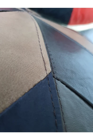 El Yapımı Hakiki Deri Bohem Ottoman Puf Yer Minder Ikili 60-40cm Set Of 2 - 7