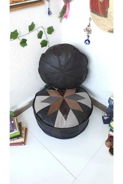 Şok Fiyat Açılışa Özel %50 Off! Art Deco El Yapımı Hakiki Deri Orijinal Bohem Ottoman Puf Minder60cm - Resim 7
