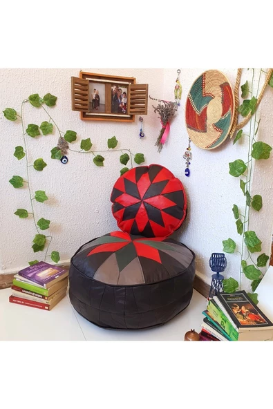 Şok Fiyat Açılışa Özel %50 Off! Art Deco El Yapımı Hakiki Deri Orijinal Bohem Ottoman Puf Minder60cm