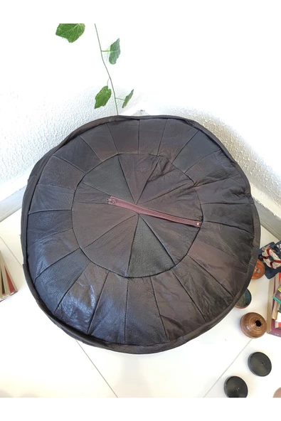 Şok Fiyat Açılışa Özel %50 Off! Art Deco El Yapımı Hakiki Deri Orijinal Bohem Ottoman Puf Minder60cm - 8