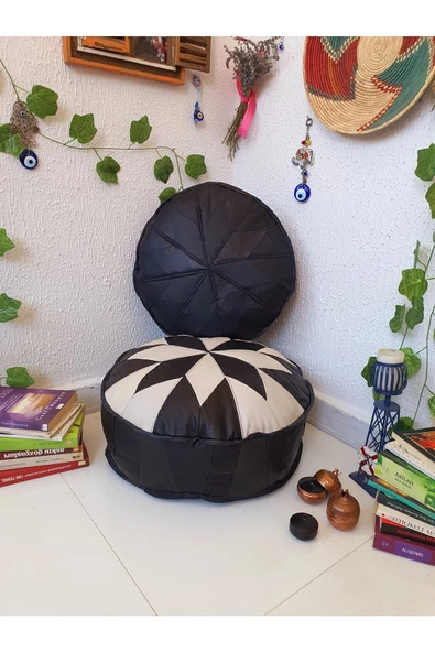 Şok Fiyat Açılışa Özel %50 Off! Art Deco El Yapımı Hakiki Deri Orijinal Bohem Ottoman Puf Minder60cm