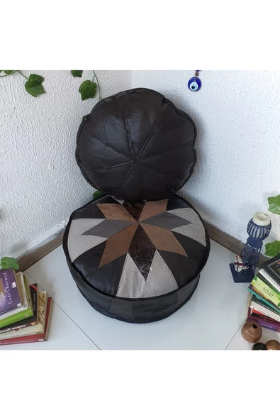 Şok Fiyat Açılışa Özel %50 Off! Art Deco El Yapımı Hakiki Deri Orijinal Bohem Ottoman Puf Minder60cm - Resim 6
