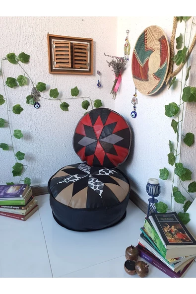 Şok Fiyat Açılışa Özel %50 Off! Art Deco El Yapımı Hakiki Deri Orijinal Bohem Ottoman Puf Minder60cm