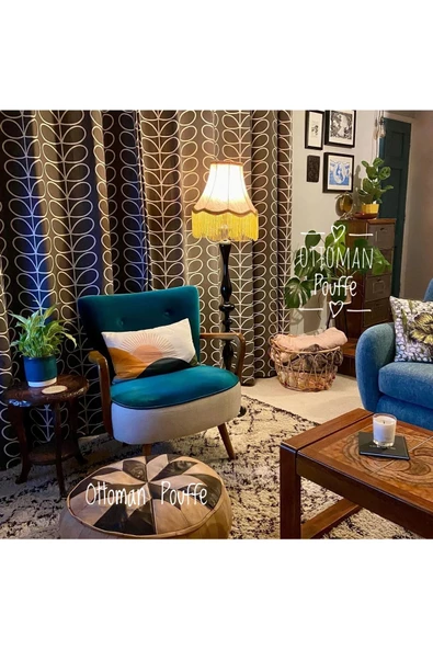 El Yapımı Hakiki Deri Orijinal Bohem Ottoman Puf Minder60cm - Resim 8