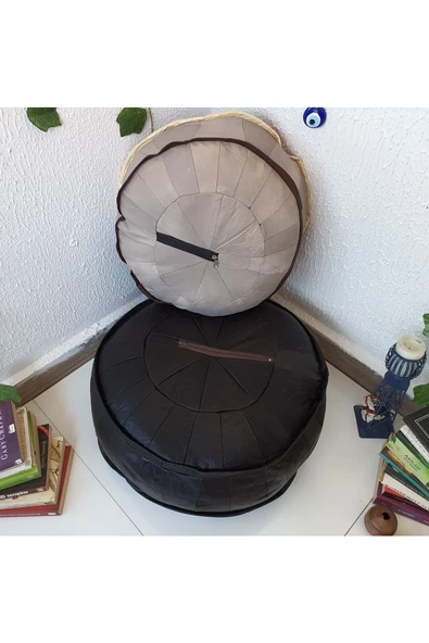 Şok Fiyat Açılışa Özel %50 Off! Art Deco El Yapımı Hakiki Deri Orijinal Bohem Ottoman Puf Minder60cm - 8
