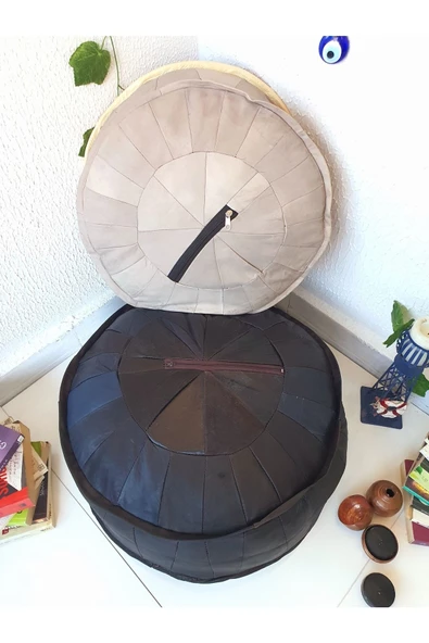 Şok Fiyat Açılışa Özel %50 Off! Art Deco El Yapımı Hakiki Deri Orijinal Bohem Ottoman Puf Minder60cm - 6