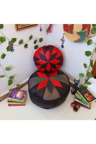 Şok Fiyat Açılışa Özel %50 Off! Art Deco El Yapımı Hakiki Deri Orijinal Bohem Ottoman Puf Minder60cm - 6