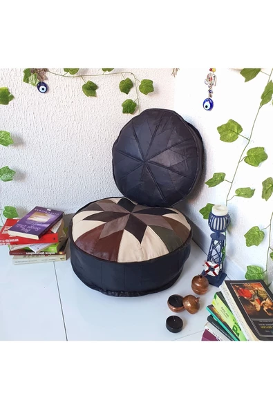 Şok Fiyat Açılışa Özel %50 Off! Art Deco El Yapımı Hakiki Deri Orijinal Bohem Ottoman Puf Minder60cm