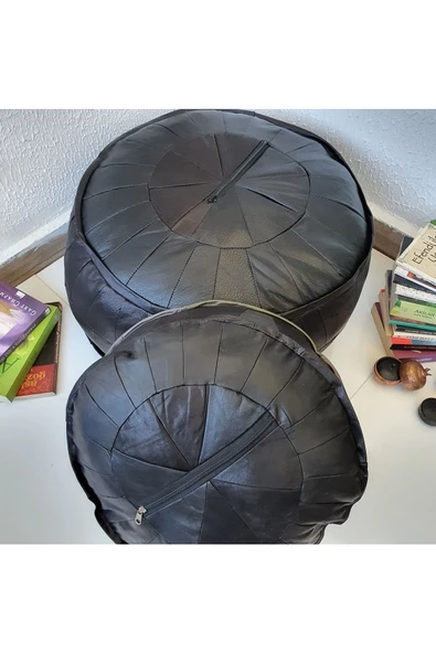 El Yapımı Hakiki Deri Orijinal Bohem Ottoman Puf Yer Minderi Ikili Set 60cm - 6